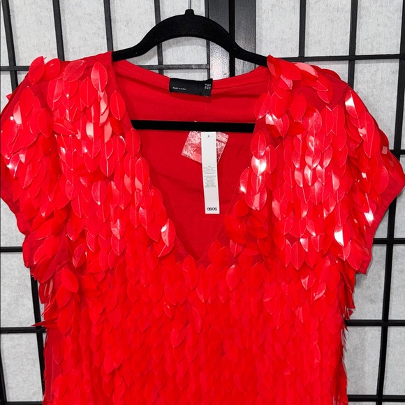 ✨❤️‍🔥ASOS DESIGN Feather Embellished Mini Dress – Red | Size 10 ✨ - Picture 9 of 13